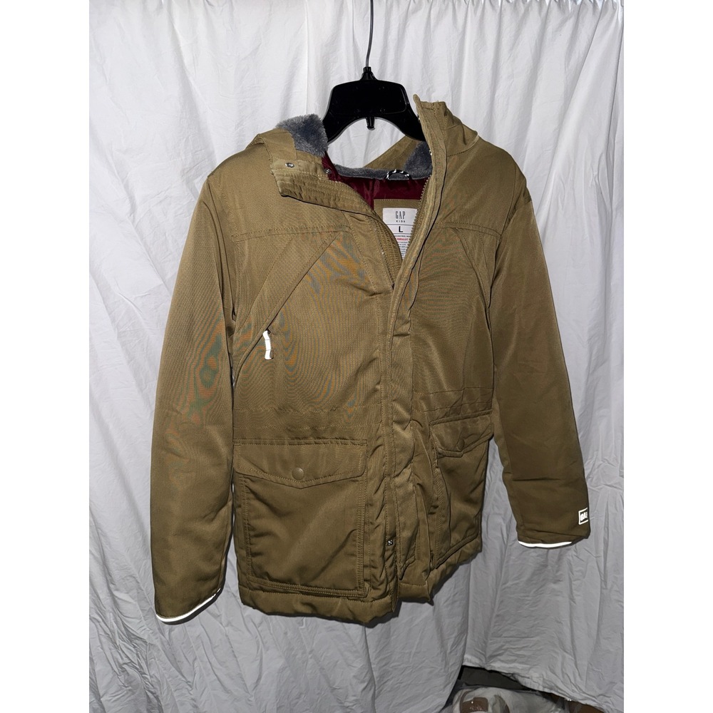 Gap Kids ColdControl Max Primaloft Parka Jacket Tan Brown Large L Water-Resist